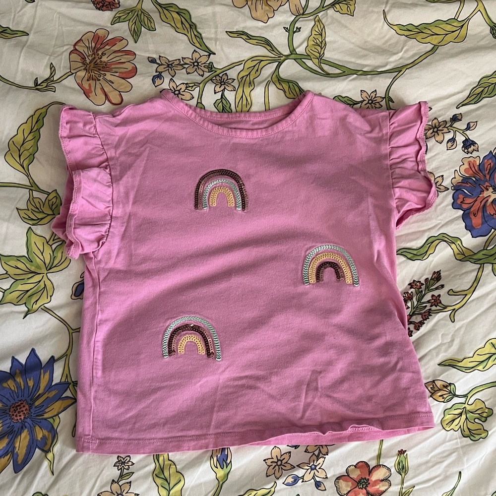 H&M RAINBOW RUFFLE SEQUIN SHIRT